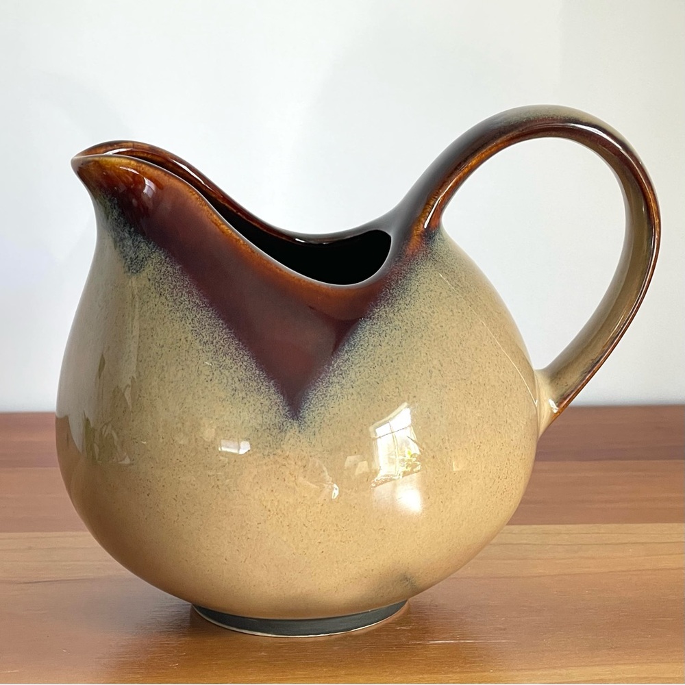 Mid Century Drip Glaze Pottery Creamer Brown and Tan
